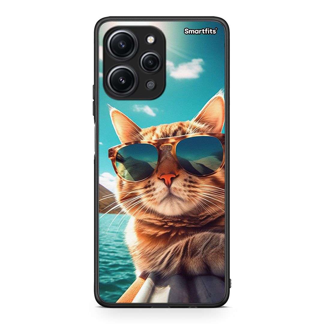 Xiaomi Redmi 12 4G Summer Cat θήκη από τη Smartfits με σχέδιο στο πίσω μέρος και μαύρο περίβλημα | Smartphone case with colorful back and black bezels by Smartfits