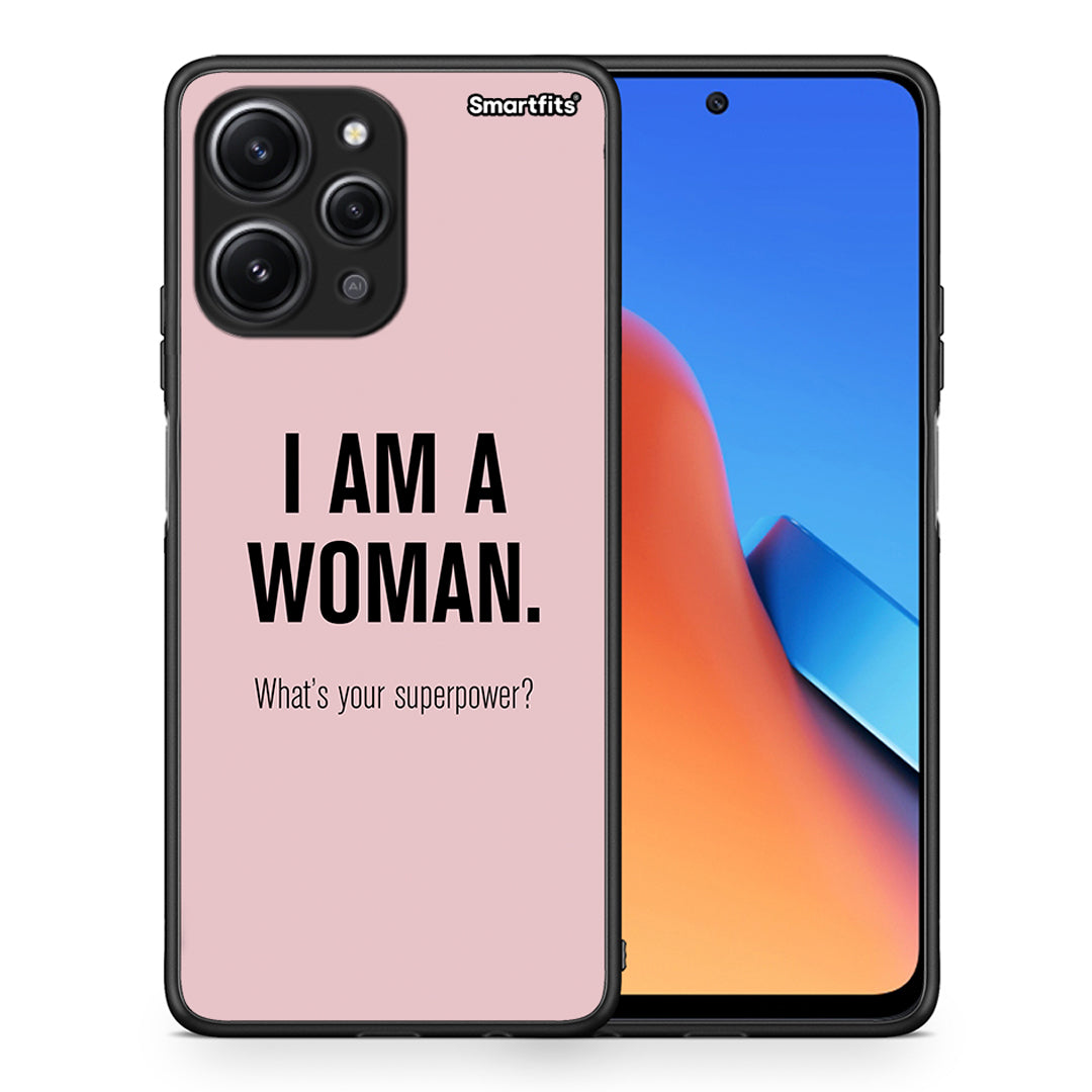 Θήκη Xiaomi Redmi 12 4G Superpower Woman από τη Smartfits με σχέδιο στο πίσω μέρος και μαύρο περίβλημα | Xiaomi Redmi 12 4G Superpower Woman case with colorful back and black bezels