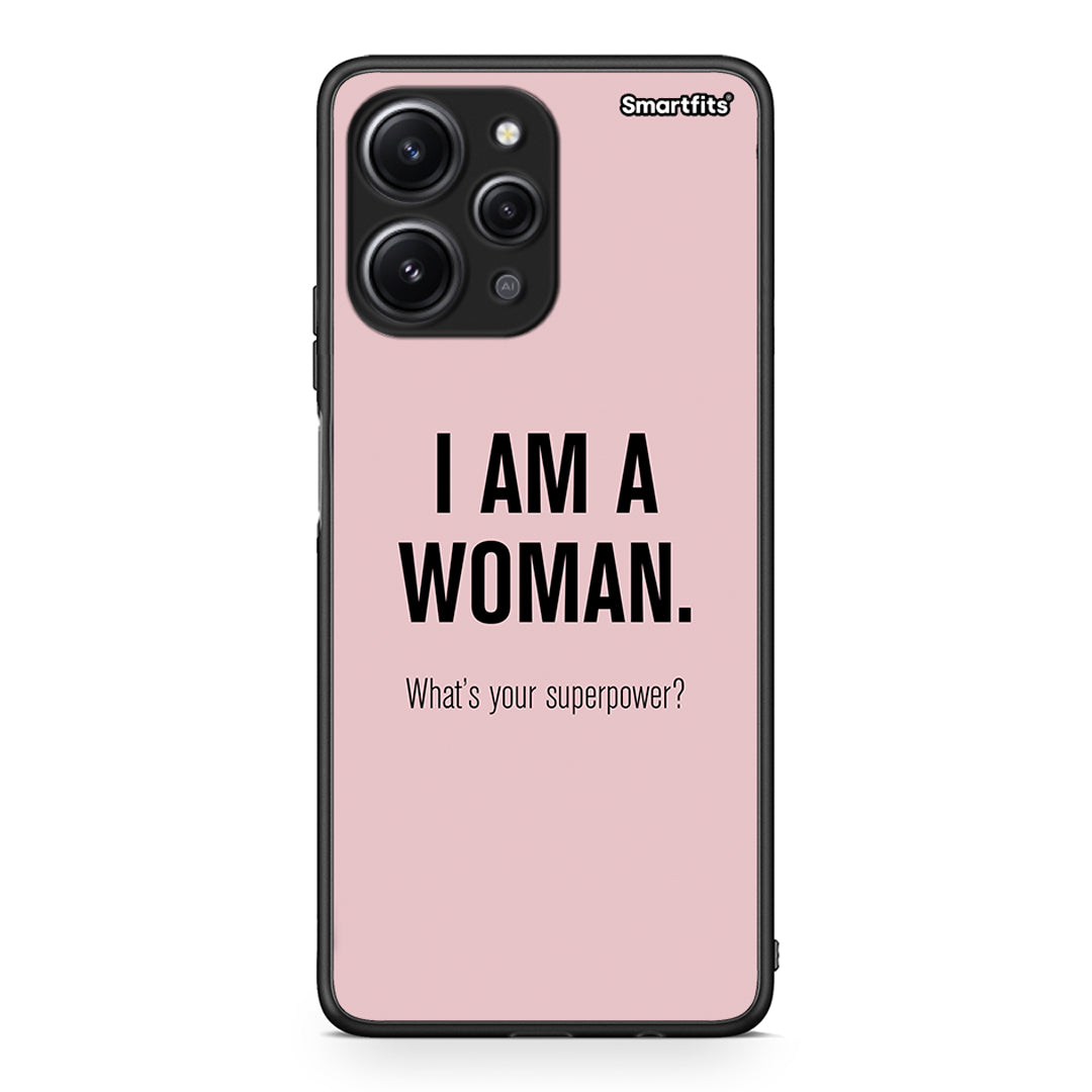 Xiaomi Redmi 12 4G Superpower Woman θήκη από τη Smartfits με σχέδιο στο πίσω μέρος και μαύρο περίβλημα | Smartphone case with colorful back and black bezels by Smartfits