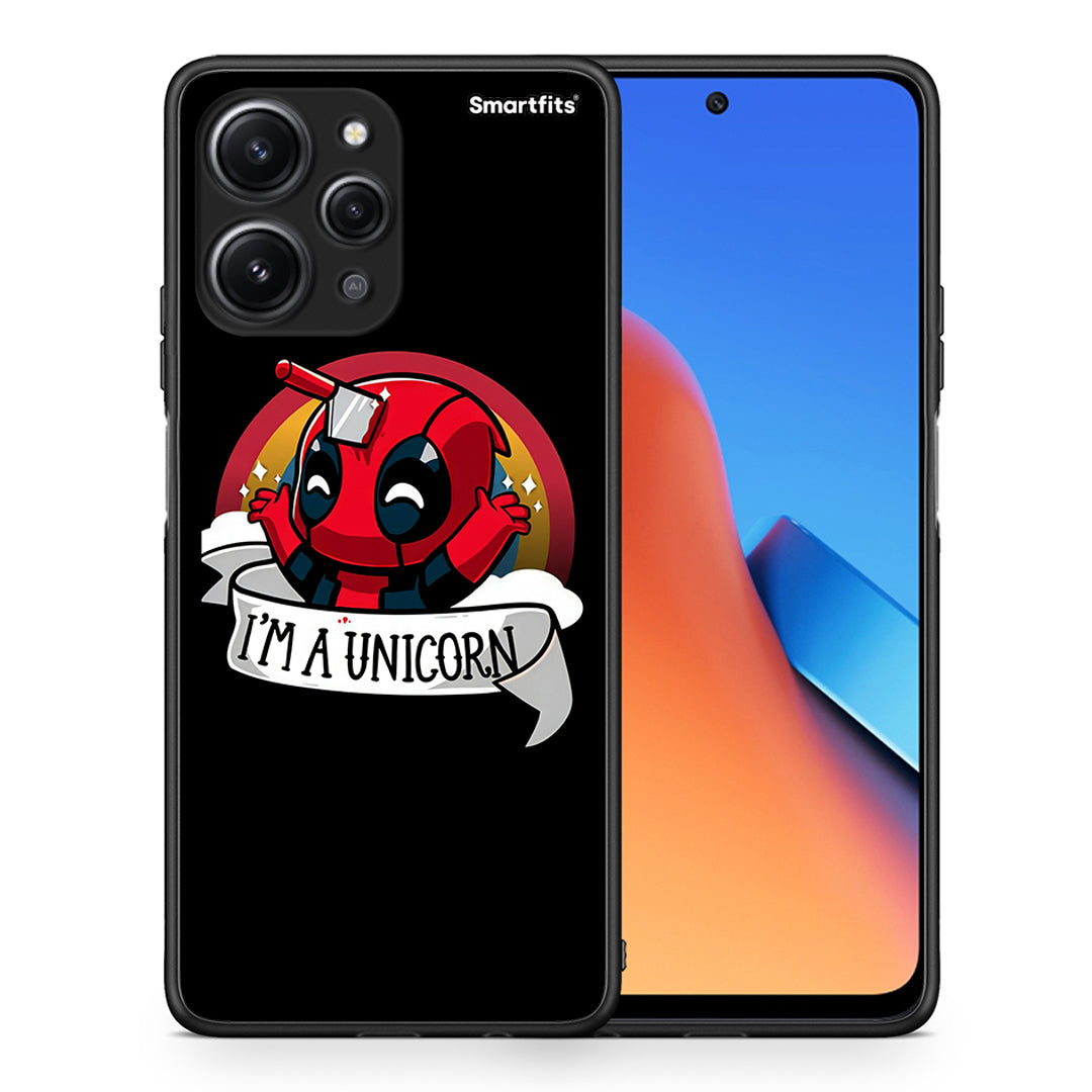 Θήκη Xiaomi Redmi 12 4G Unicorn Deadpool από τη Smartfits με σχέδιο στο πίσω μέρος και μαύρο περίβλημα | Xiaomi Redmi 12 4G Unicorn Deadpool case with colorful back and black bezels