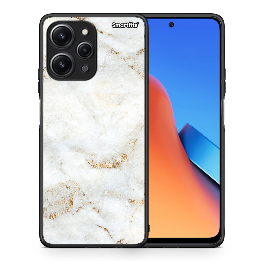 Θήκη Xiaomi Redmi 12 4G White Gold Marble από τη Smartfits με σχέδιο στο πίσω μέρος και μαύρο περίβλημα | Xiaomi Redmi 12 4G White Gold Marble case with colorful back and black bezels