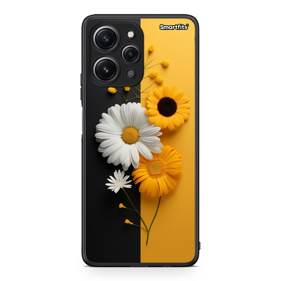 Xiaomi Redmi 12 4G Yellow Daisies θήκη από τη Smartfits με σχέδιο στο πίσω μέρος και μαύρο περίβλημα | Smartphone case with colorful back and black bezels by Smartfits