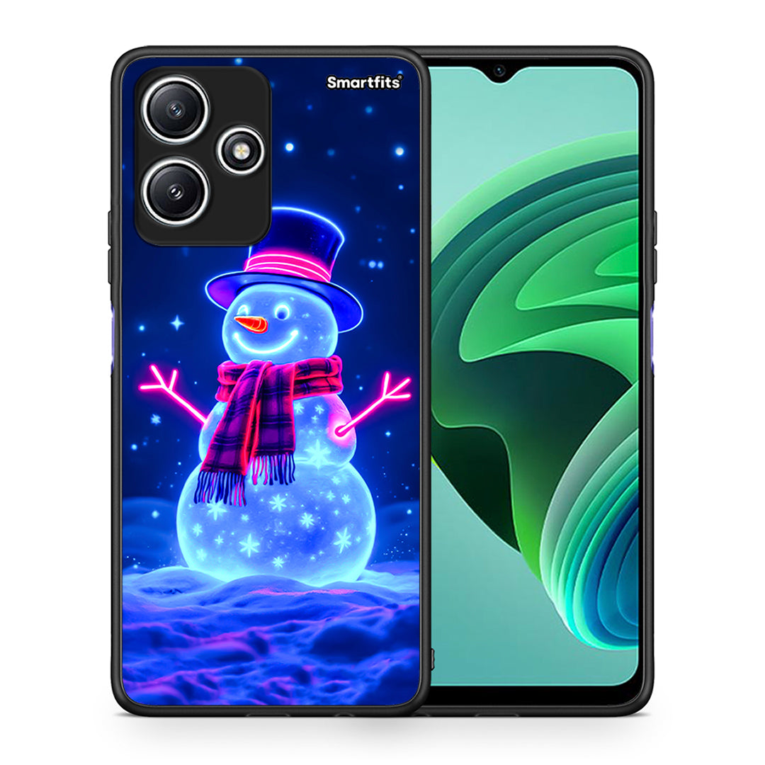 Θήκη Xiaomi Redmi 12 5G Christmas Neon Snowman από τη Smartfits με σχέδιο στο πίσω μέρος και μαύρο περίβλημα | Xiaomi Redmi 12 5G Christmas Neon Snowman case with colorful back and black bezels