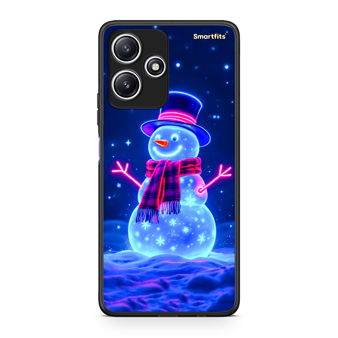 Xiaomi Redmi 12 5G Christmas Neon Snowman θήκη από τη Smartfits με σχέδιο στο πίσω μέρος και μαύρο περίβλημα | Smartphone case with colorful back and black bezels by Smartfits