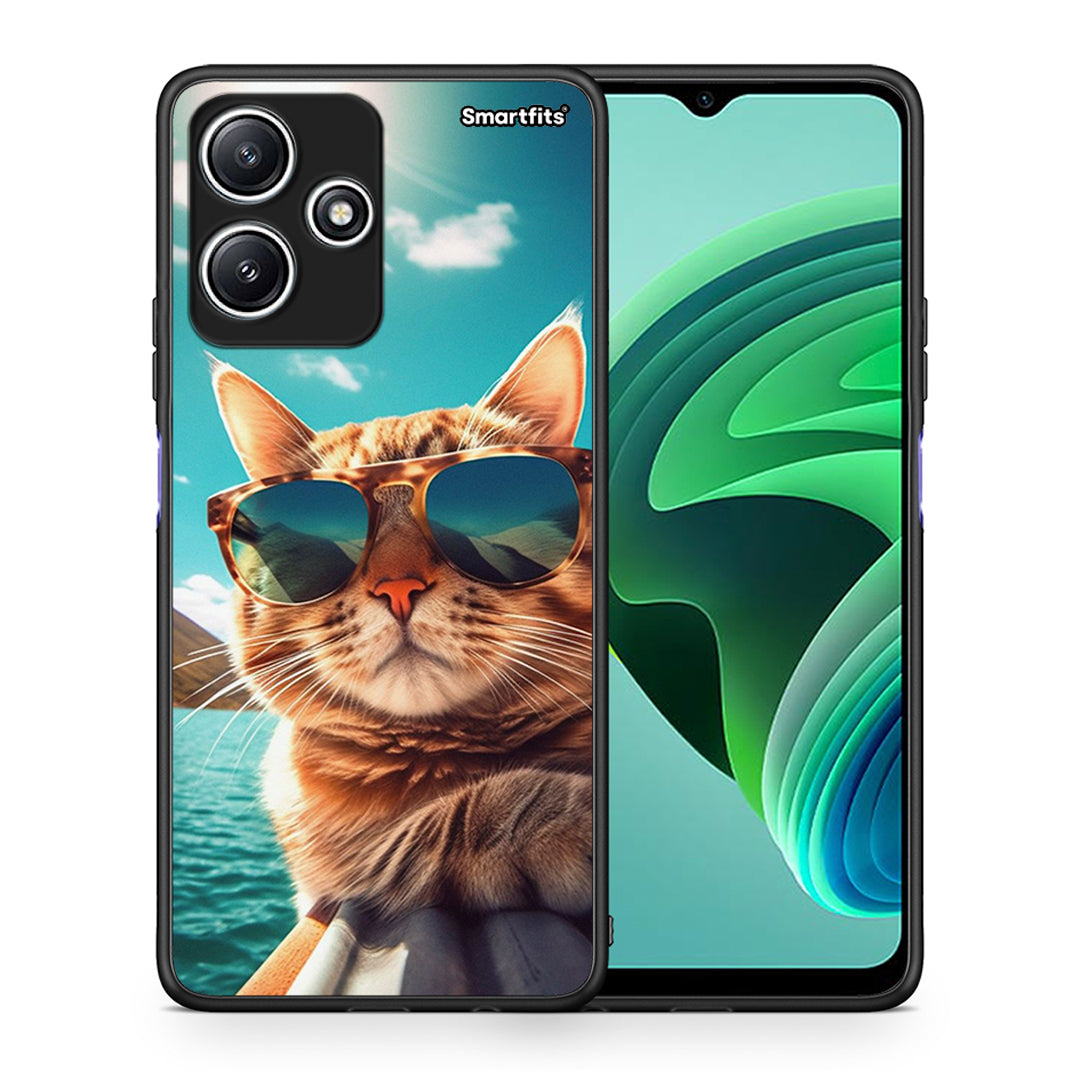 Θήκη Xiaomi Redmi 12 5G Summer Cat από τη Smartfits με σχέδιο στο πίσω μέρος και μαύρο περίβλημα | Xiaomi Redmi 12 5G Summer Cat case with colorful back and black bezels