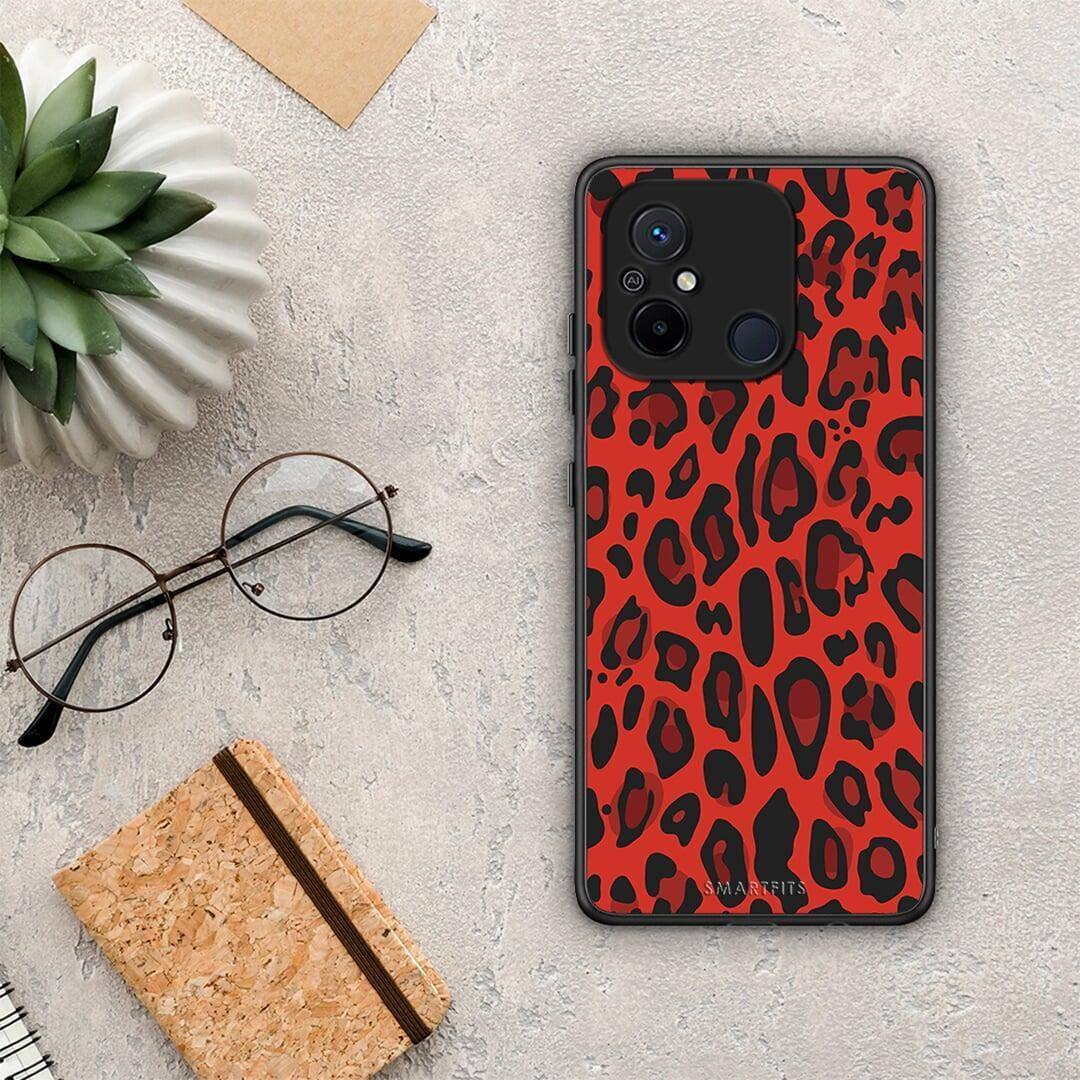 Θήκη Xiaomi Poco C55 Animal Red Leopard από τη Smartfits με σχέδιο στο πίσω μέρος και μαύρο περίβλημα | Xiaomi Poco C55 Animal Red Leopard Case with Colorful Back and Black Bezels