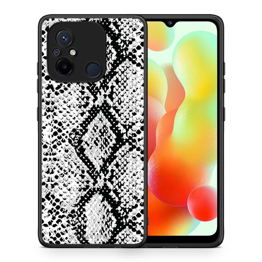 Θήκη Xiaomi Poco C55 Animal White Snake από τη Smartfits με σχέδιο στο πίσω μέρος και μαύρο περίβλημα | Xiaomi Poco C55 Animal White Snake Case with Colorful Back and Black Bezels