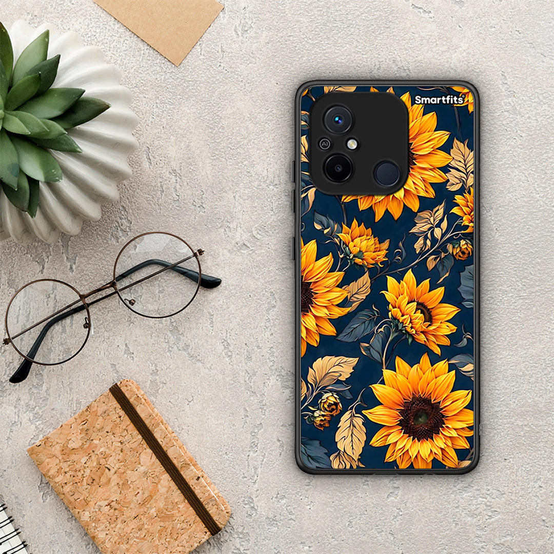 Θήκη Xiaomi Poco C55 Autumn Sunflowers από τη Smartfits με σχέδιο στο πίσω μέρος και μαύρο περίβλημα | Xiaomi Poco C55 Autumn Sunflowers Case with Colorful Back and Black Bezels