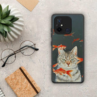 Thumbnail for Θήκη Xiaomi Poco C55 Cat Goldfish από τη Smartfits με σχέδιο στο πίσω μέρος και μαύρο περίβλημα | Xiaomi Poco C55 Cat Goldfish Case with Colorful Back and Black Bezels