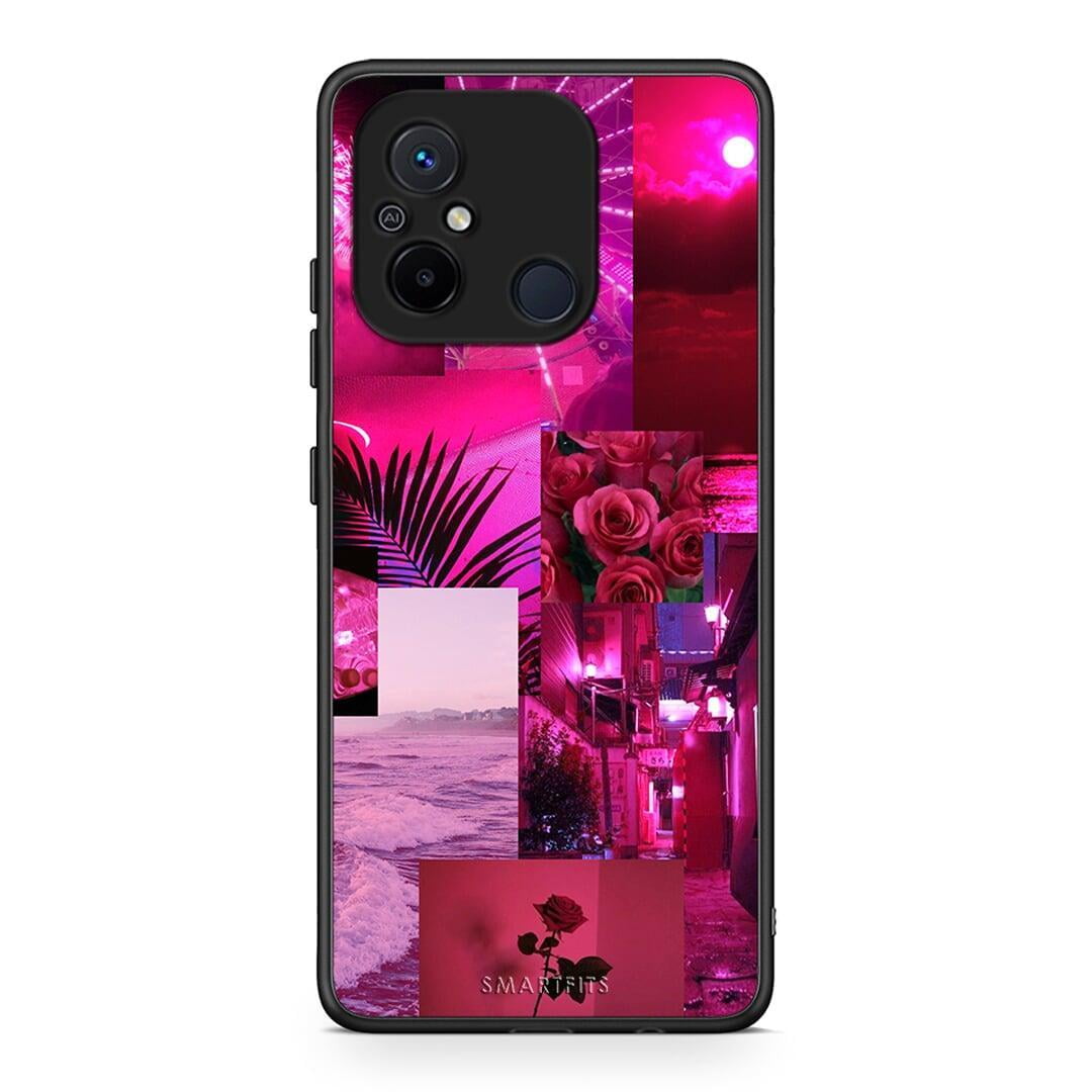 Θήκη Xiaomi Poco C55 Collage Red Roses από τη Smartfits με σχέδιο στο πίσω μέρος και μαύρο περίβλημα | Xiaomi Poco C55 Collage Red Roses Case with Colorful Back and Black Bezels