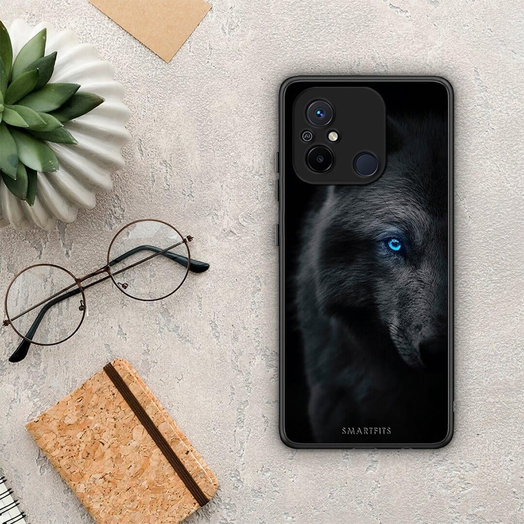 Θήκη Xiaomi Poco C55 Dark Wolf από τη Smartfits με σχέδιο στο πίσω μέρος και μαύρο περίβλημα | Xiaomi Poco C55 Dark Wolf Case with Colorful Back and Black Bezels