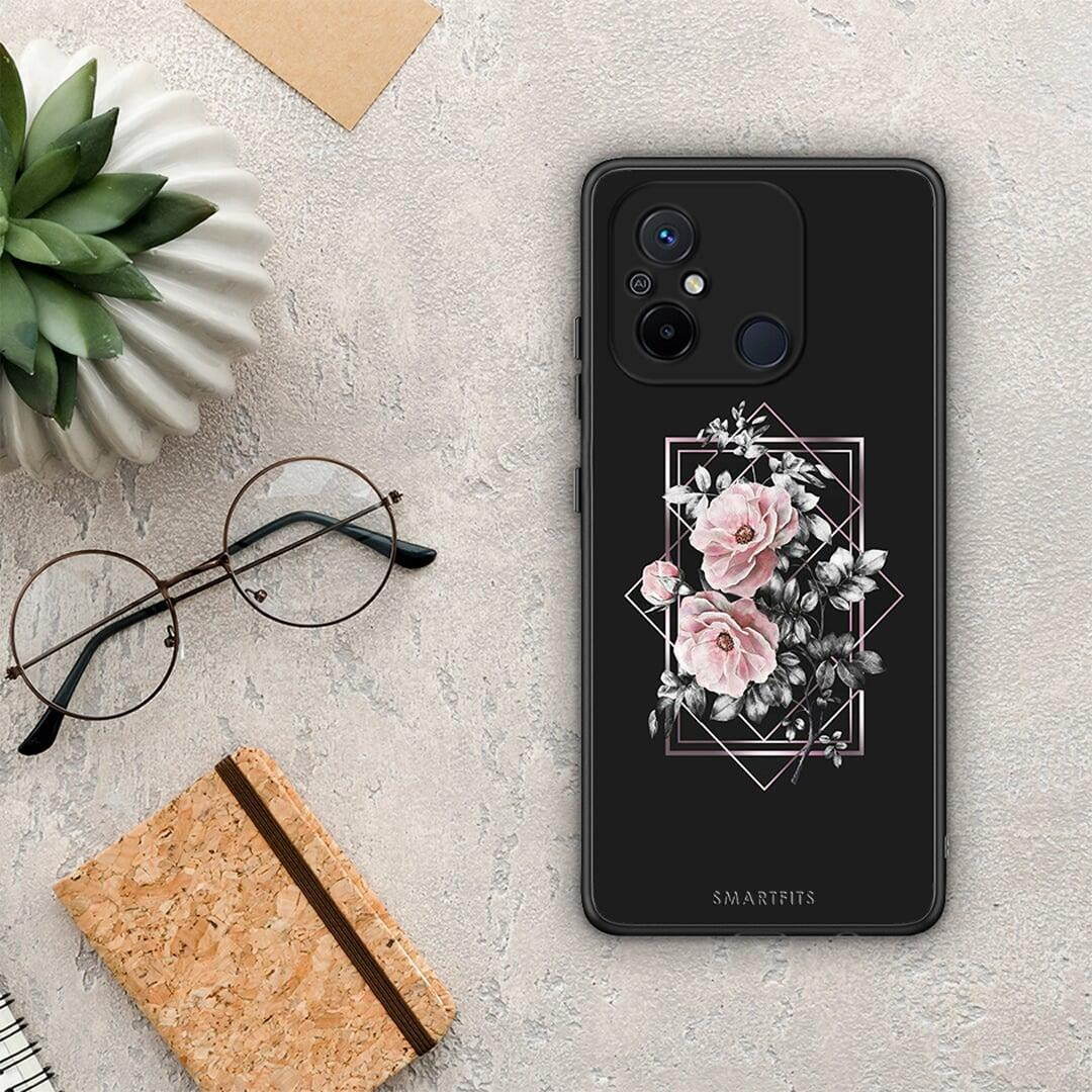 Θήκη Xiaomi Poco C55 Flower Frame από τη Smartfits με σχέδιο στο πίσω μέρος και μαύρο περίβλημα | Xiaomi Poco C55 Flower Frame Case with Colorful Back and Black Bezels