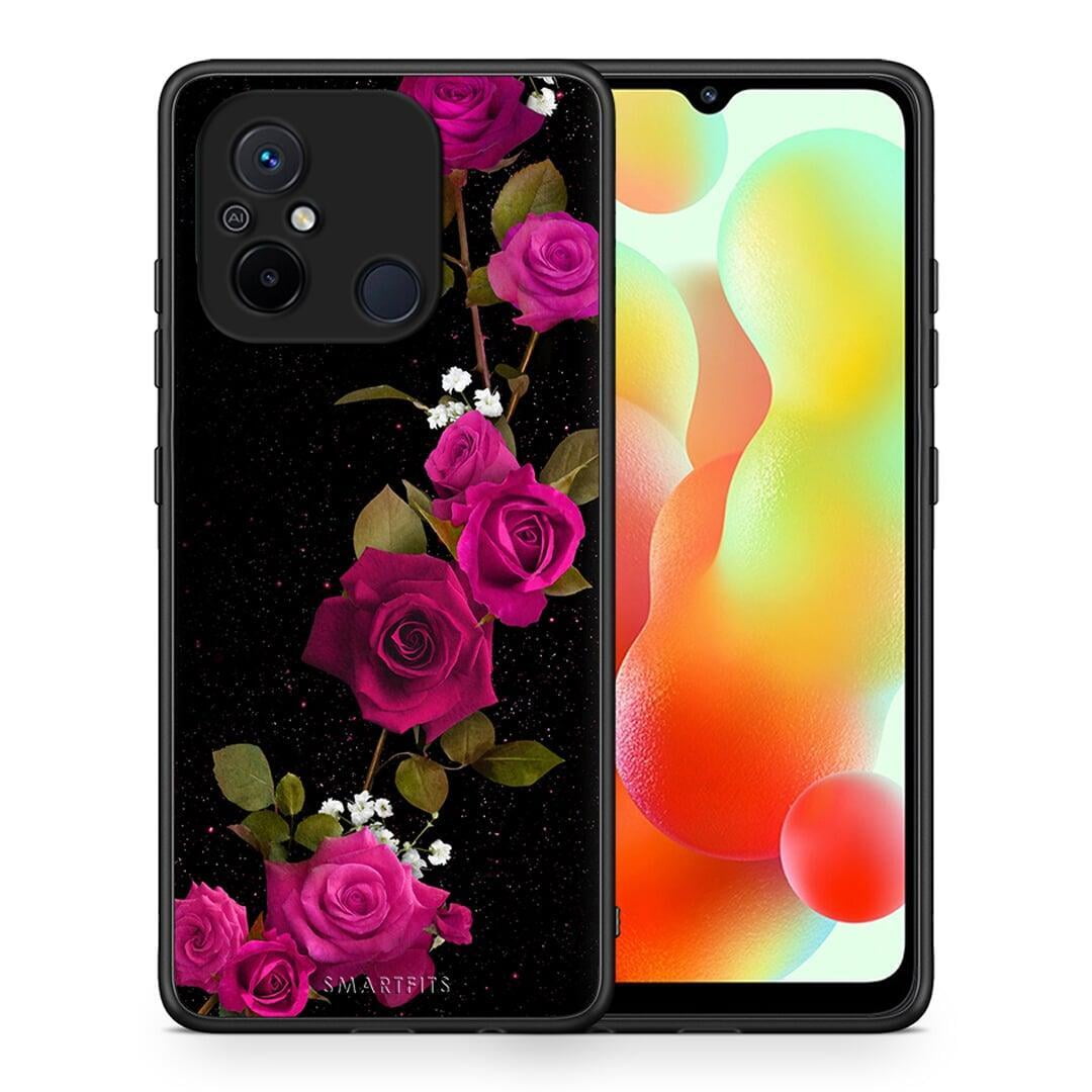 Θήκη Xiaomi Poco C55 Flower Red Roses από τη Smartfits με σχέδιο στο πίσω μέρος και μαύρο περίβλημα | Xiaomi Poco C55 Flower Red Roses Case with Colorful Back and Black Bezels