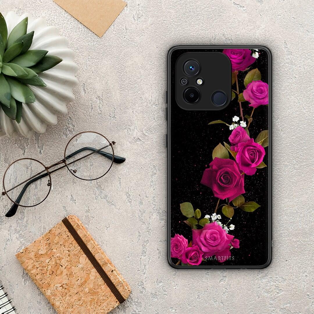 Θήκη Xiaomi Poco C55 Flower Red Roses από τη Smartfits με σχέδιο στο πίσω μέρος και μαύρο περίβλημα | Xiaomi Poco C55 Flower Red Roses Case with Colorful Back and Black Bezels