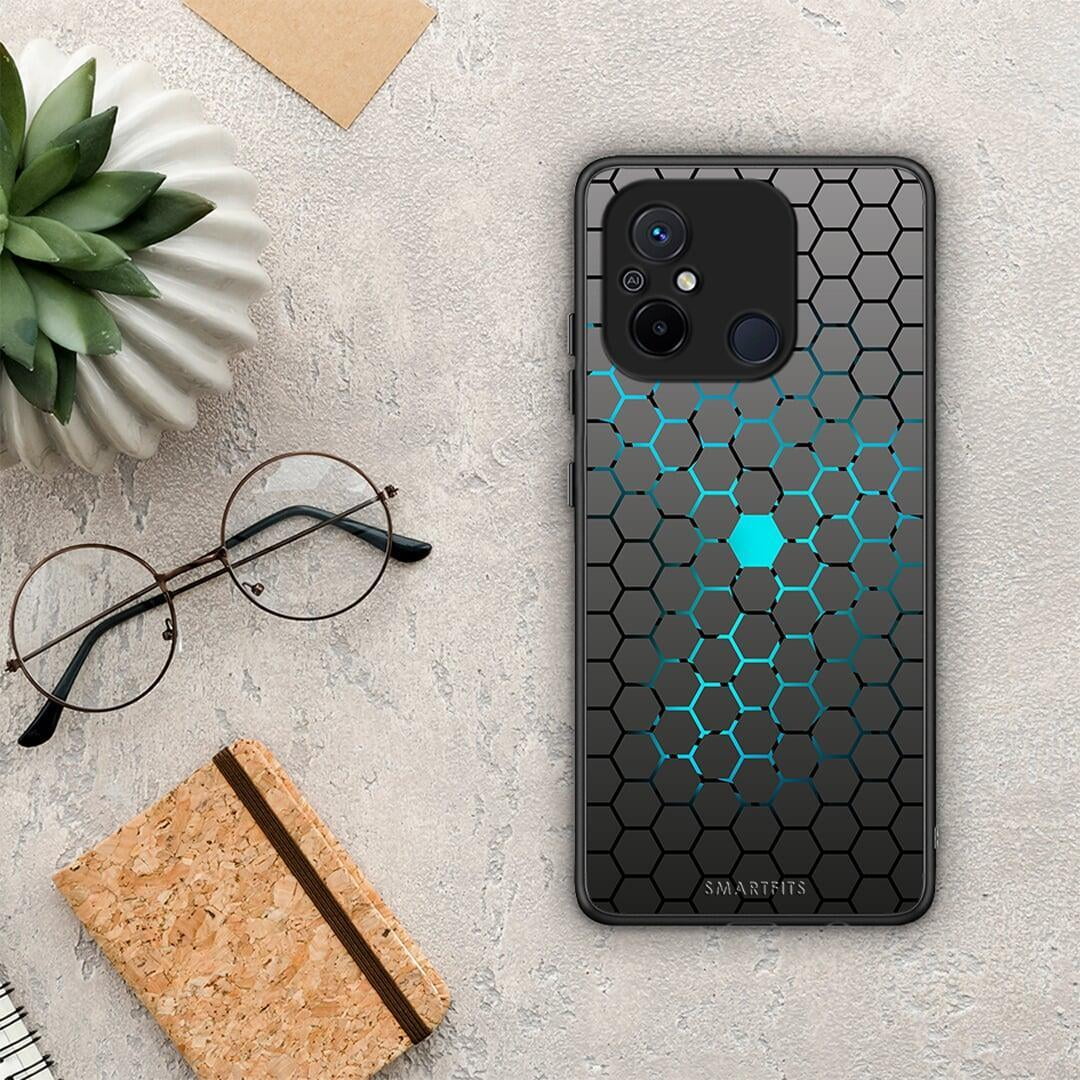 Θήκη Xiaomi Poco C55 Geometric Hexagonal από τη Smartfits με σχέδιο στο πίσω μέρος και μαύρο περίβλημα | Xiaomi Poco C55 Geometric Hexagonal Case with Colorful Back and Black Bezels