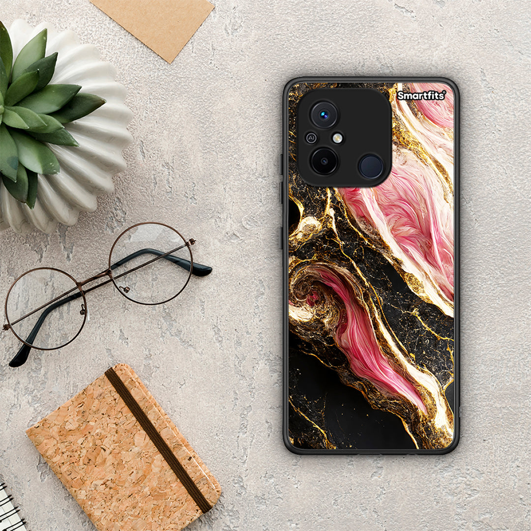 Θήκη Xiaomi Poco C55 Glamorous Pink Marble από τη Smartfits με σχέδιο στο πίσω μέρος και μαύρο περίβλημα | Xiaomi Poco C55 Glamorous Pink Marble Case with Colorful Back and Black Bezels