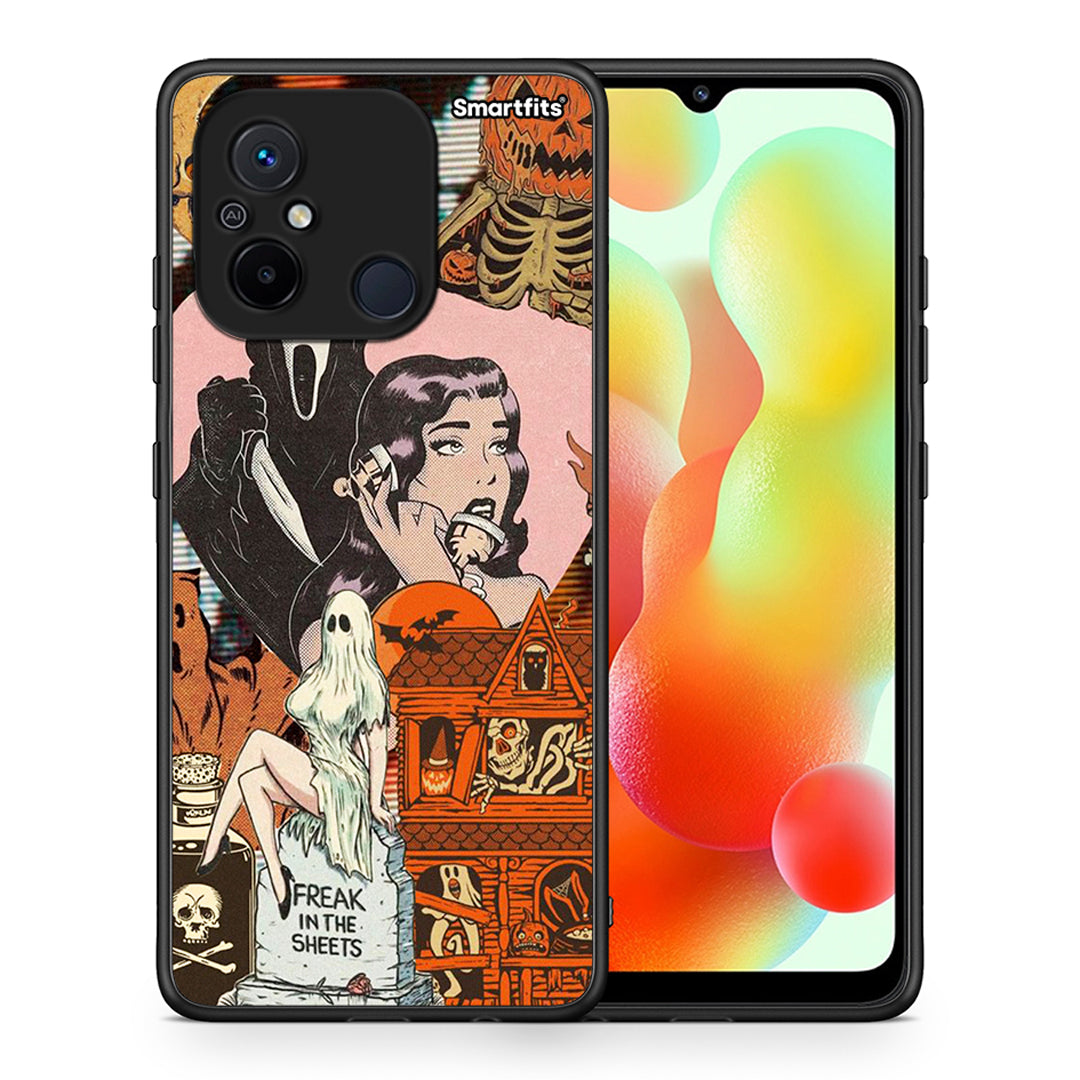 Θήκη Xiaomi Poco C55 Halloween Collage από τη Smartfits με σχέδιο στο πίσω μέρος και μαύρο περίβλημα | Xiaomi Poco C55 Halloween Collage Case with Colorful Back and Black Bezels