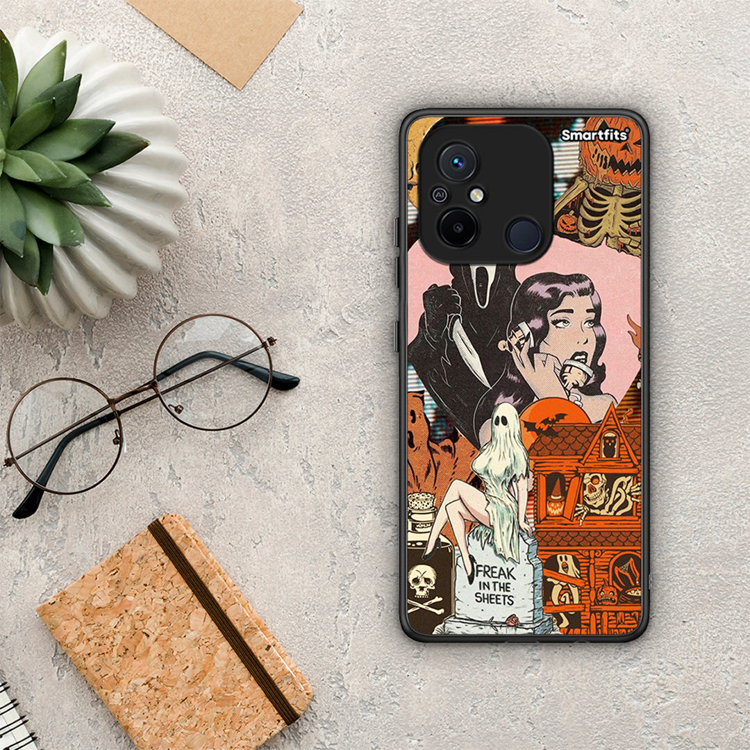 Θήκη Xiaomi Poco C55 Halloween Collage από τη Smartfits με σχέδιο στο πίσω μέρος και μαύρο περίβλημα | Xiaomi Poco C55 Halloween Collage Case with Colorful Back and Black Bezels