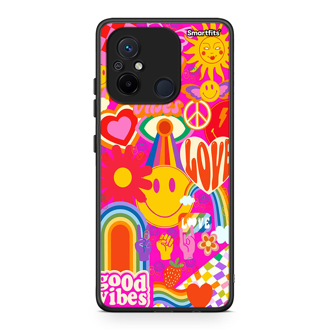 Θήκη Xiaomi Poco C55 Hippie Love από τη Smartfits με σχέδιο στο πίσω μέρος και μαύρο περίβλημα | Xiaomi Poco C55 Hippie Love Case with Colorful Back and Black Bezels