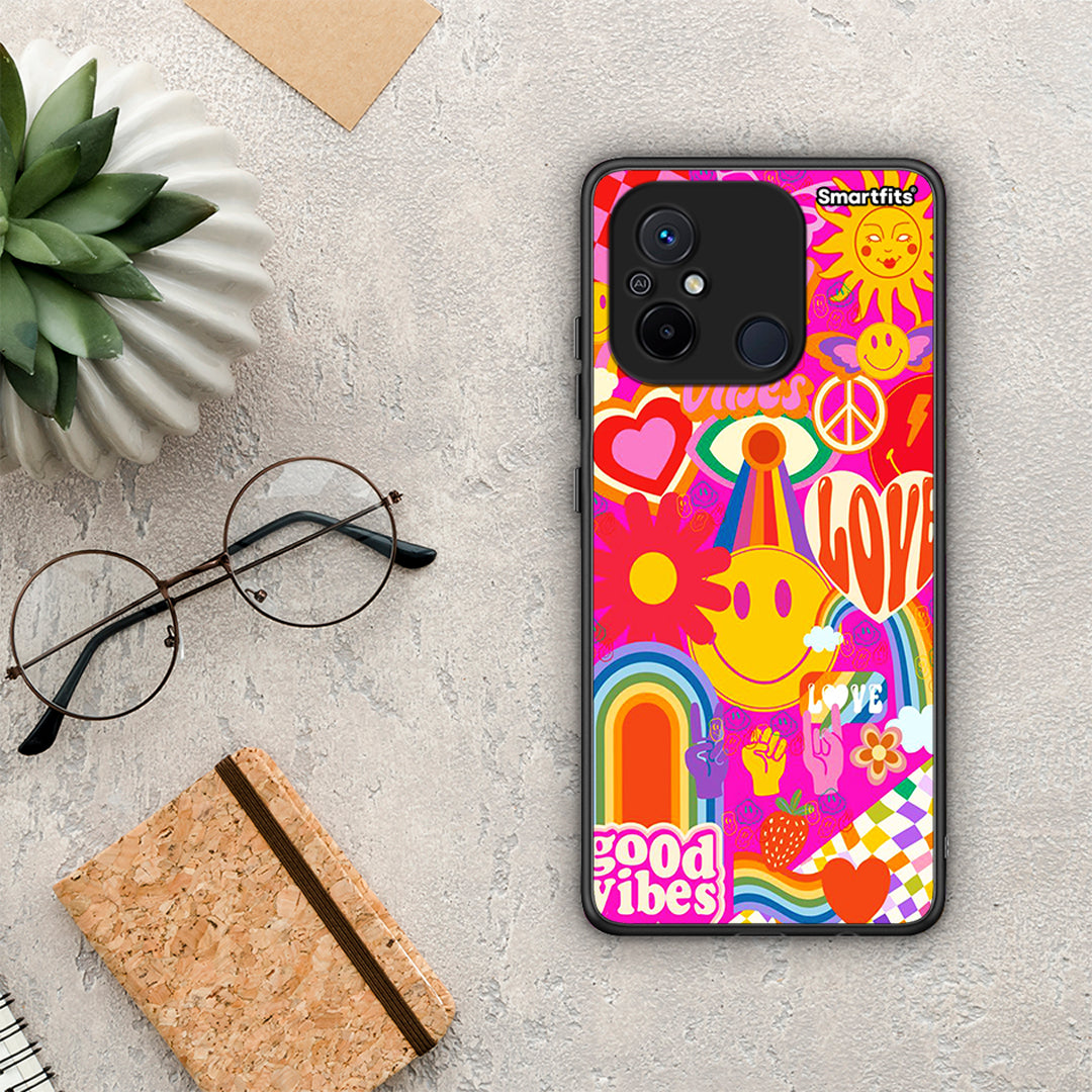 Θήκη Xiaomi Poco C55 Hippie Love από τη Smartfits με σχέδιο στο πίσω μέρος και μαύρο περίβλημα | Xiaomi Poco C55 Hippie Love Case with Colorful Back and Black Bezels