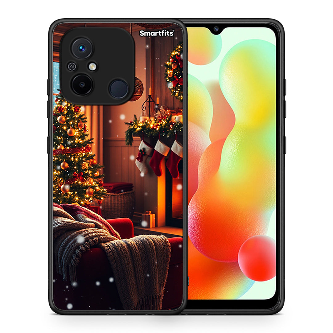 Θήκη Xiaomi Poco C55 Home For Christmas από τη Smartfits με σχέδιο στο πίσω μέρος και μαύρο περίβλημα | Xiaomi Poco C55 Home For Christmas Case with Colorful Back and Black Bezels