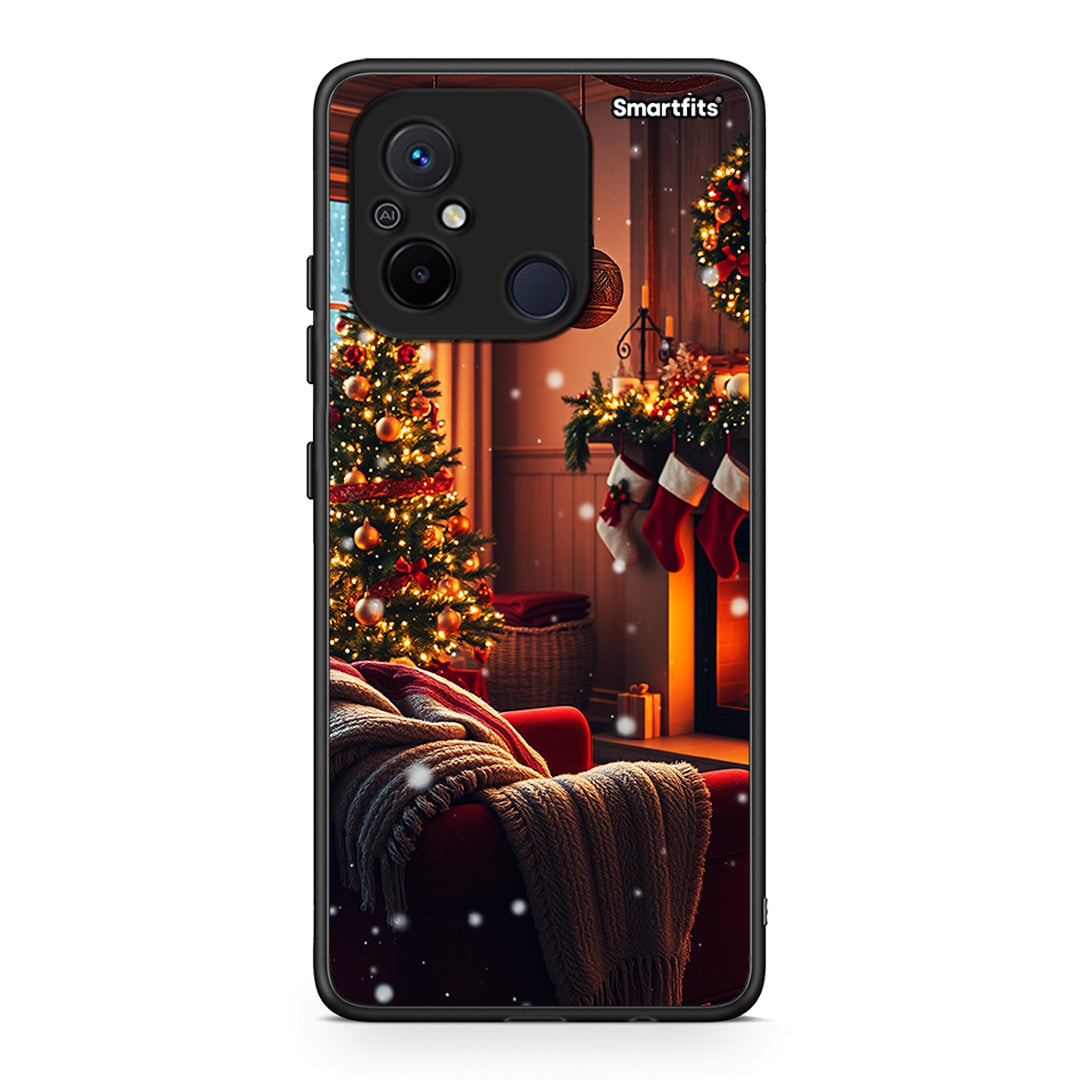 Θήκη Xiaomi Poco C55 Home For Christmas από τη Smartfits με σχέδιο στο πίσω μέρος και μαύρο περίβλημα | Xiaomi Poco C55 Home For Christmas Case with Colorful Back and Black Bezels