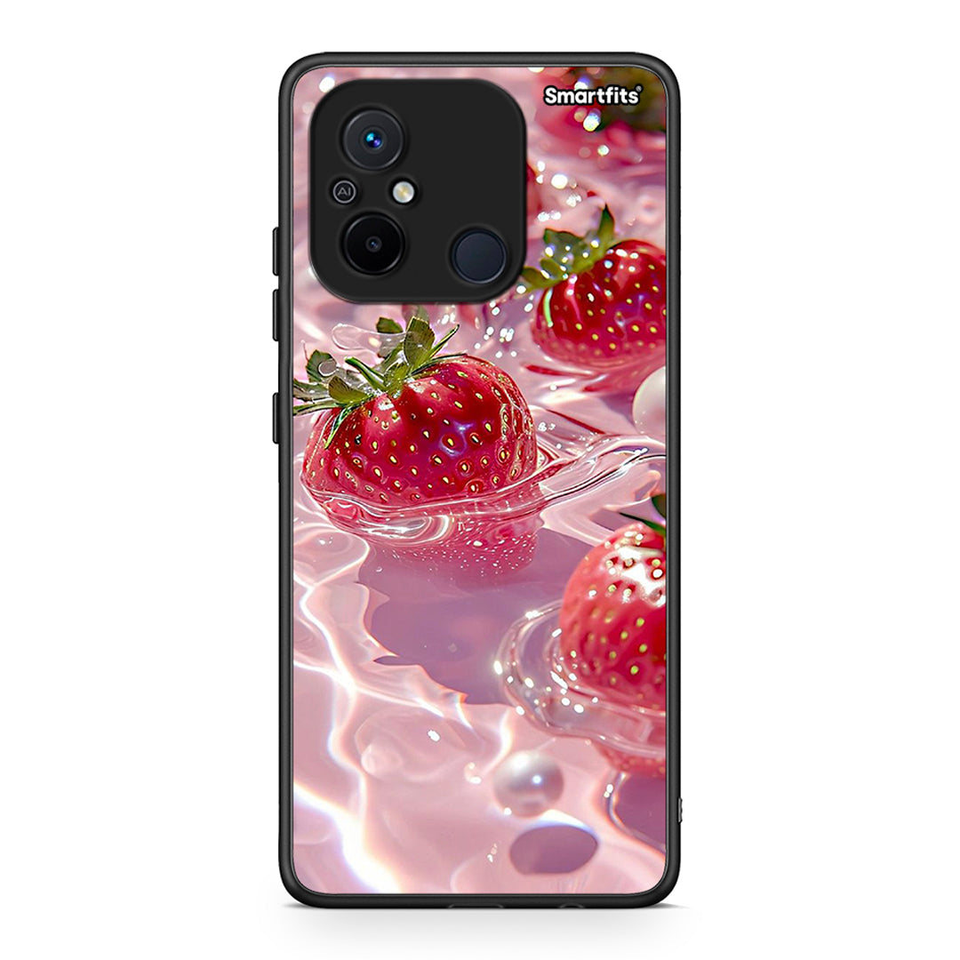 Θήκη Xiaomi Poco C55 Juicy Strawberries από τη Smartfits με σχέδιο στο πίσω μέρος και μαύρο περίβλημα | Xiaomi Poco C55 Juicy Strawberries Case with Colorful Back and Black Bezels