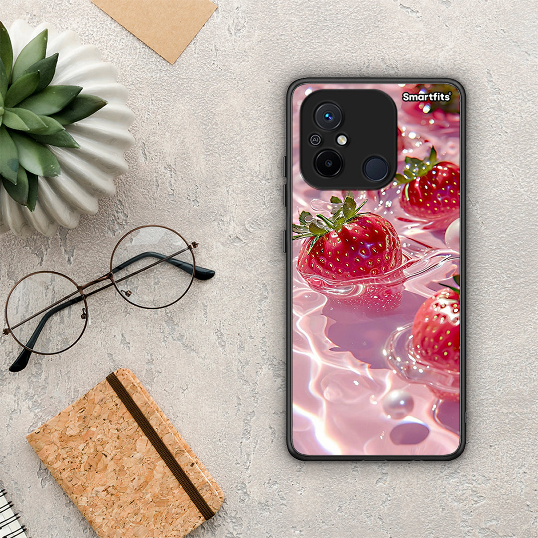 Θήκη Xiaomi Poco C55 Juicy Strawberries από τη Smartfits με σχέδιο στο πίσω μέρος και μαύρο περίβλημα | Xiaomi Poco C55 Juicy Strawberries Case with Colorful Back and Black Bezels