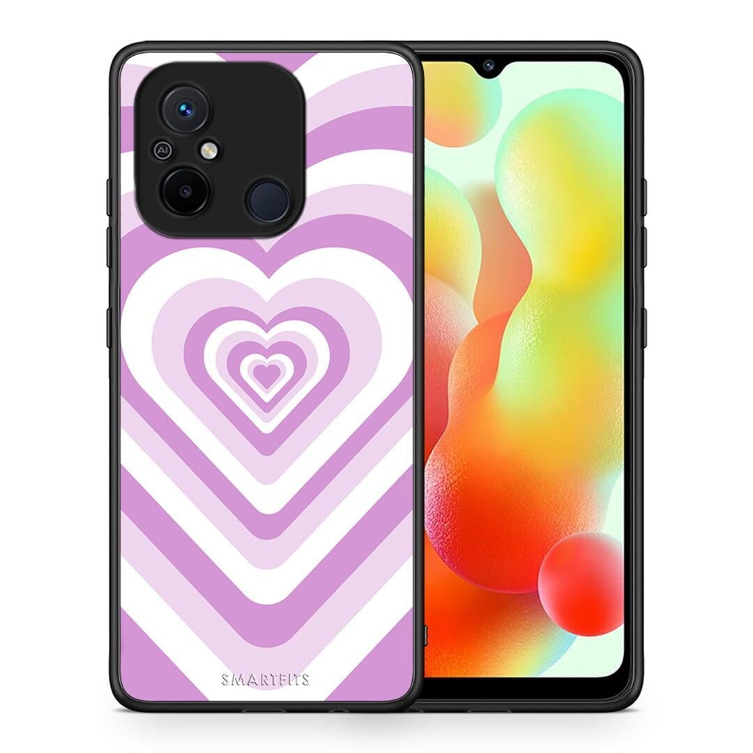 Θήκη Xiaomi Poco C55 Lilac Hearts από τη Smartfits με σχέδιο στο πίσω μέρος και μαύρο περίβλημα | Xiaomi Poco C55 Lilac Hearts Case with Colorful Back and Black Bezels