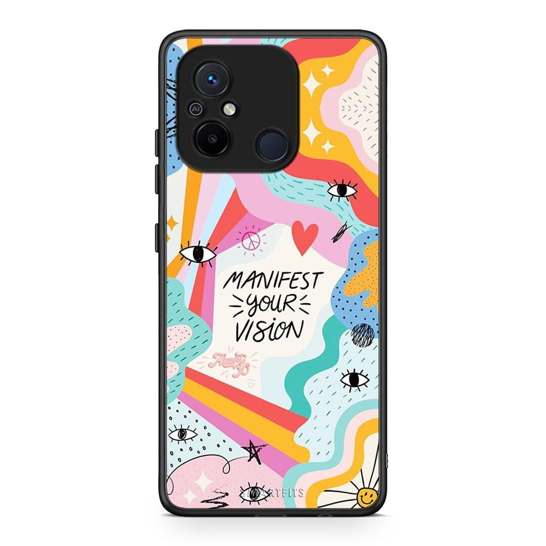 Θήκη Xiaomi Poco C55 Manifest Your Vision από τη Smartfits με σχέδιο στο πίσω μέρος και μαύρο περίβλημα | Xiaomi Poco C55 Manifest Your Vision Case with Colorful Back and Black Bezels