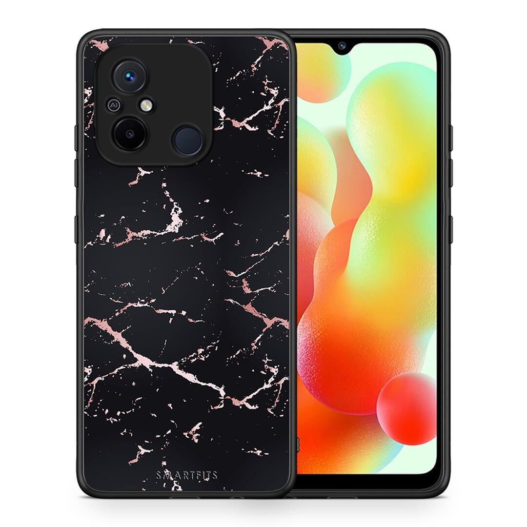 Θήκη Xiaomi Poco C55 Marble Black Rosegold από τη Smartfits με σχέδιο στο πίσω μέρος και μαύρο περίβλημα | Xiaomi Poco C55 Marble Black Rosegold Case with Colorful Back and Black Bezels