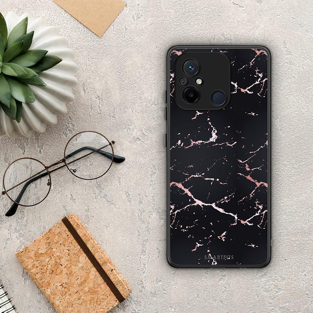 Θήκη Xiaomi Poco C55 Marble Black Rosegold από τη Smartfits με σχέδιο στο πίσω μέρος και μαύρο περίβλημα | Xiaomi Poco C55 Marble Black Rosegold Case with Colorful Back and Black Bezels