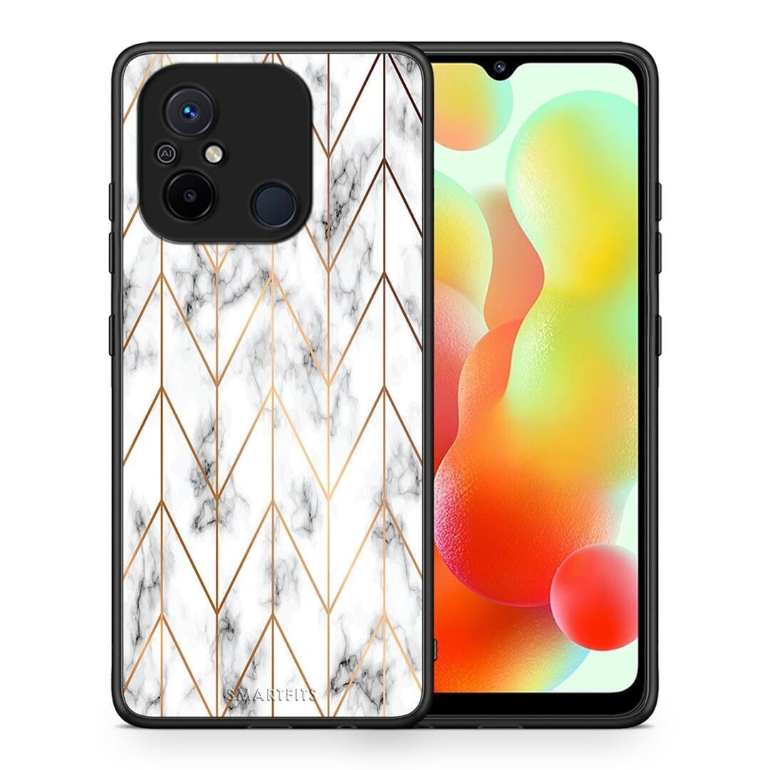 Θήκη Xiaomi Poco C55 Marble Gold Geometric από τη Smartfits με σχέδιο στο πίσω μέρος και μαύρο περίβλημα | Xiaomi Poco C55 Marble Gold Geometric Case with Colorful Back and Black Bezels