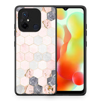 Thumbnail for Θήκη Xiaomi Poco C55 Marble Hexagon Pink από τη Smartfits με σχέδιο στο πίσω μέρος και μαύρο περίβλημα | Xiaomi Poco C55 Marble Hexagon Pink Case with Colorful Back and Black Bezels