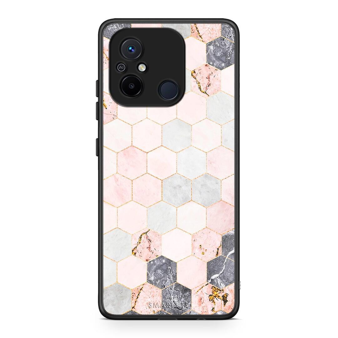 Θήκη Xiaomi Poco C55 Marble Hexagon Pink από τη Smartfits με σχέδιο στο πίσω μέρος και μαύρο περίβλημα | Xiaomi Poco C55 Marble Hexagon Pink Case with Colorful Back and Black Bezels