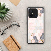 Thumbnail for Θήκη Xiaomi Poco C55 Marble Hexagon Pink από τη Smartfits με σχέδιο στο πίσω μέρος και μαύρο περίβλημα | Xiaomi Poco C55 Marble Hexagon Pink Case with Colorful Back and Black Bezels