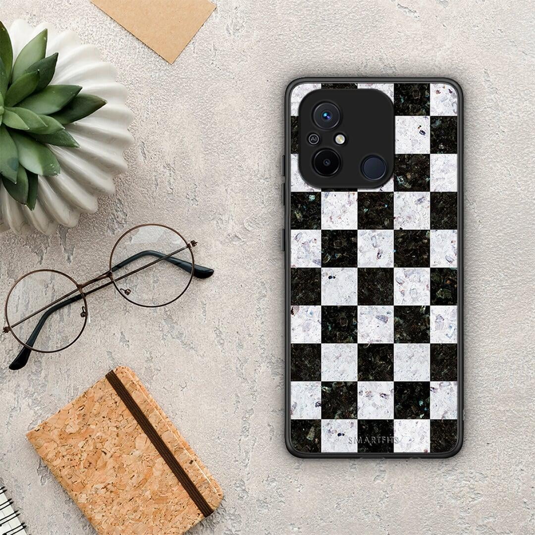 Θήκη Xiaomi Poco C55 Marble Square Geometric από τη Smartfits με σχέδιο στο πίσω μέρος και μαύρο περίβλημα | Xiaomi Poco C55 Marble Square Geometric Case with Colorful Back and Black Bezels