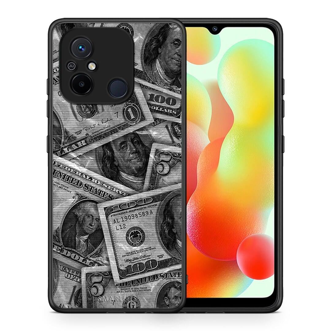 Θήκη Xiaomi Poco C55 Money Dollars από τη Smartfits με σχέδιο στο πίσω μέρος και μαύρο περίβλημα | Xiaomi Poco C55 Money Dollars Case with Colorful Back and Black Bezels