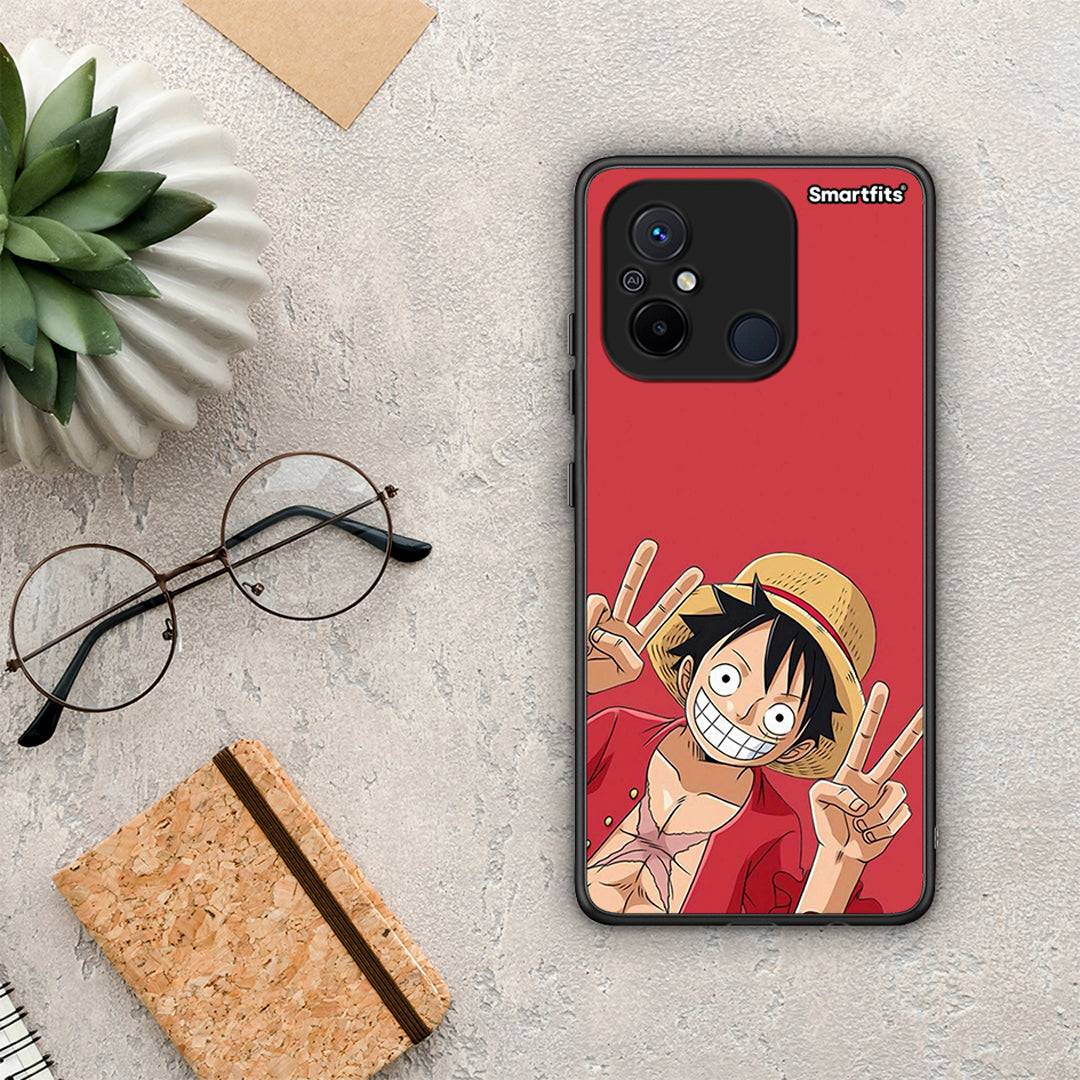 Θήκη Xiaomi Poco C55 Pirate Luffy από τη Smartfits με σχέδιο στο πίσω μέρος και μαύρο περίβλημα | Xiaomi Poco C55 Pirate Luffy Case with Colorful Back and Black Bezels