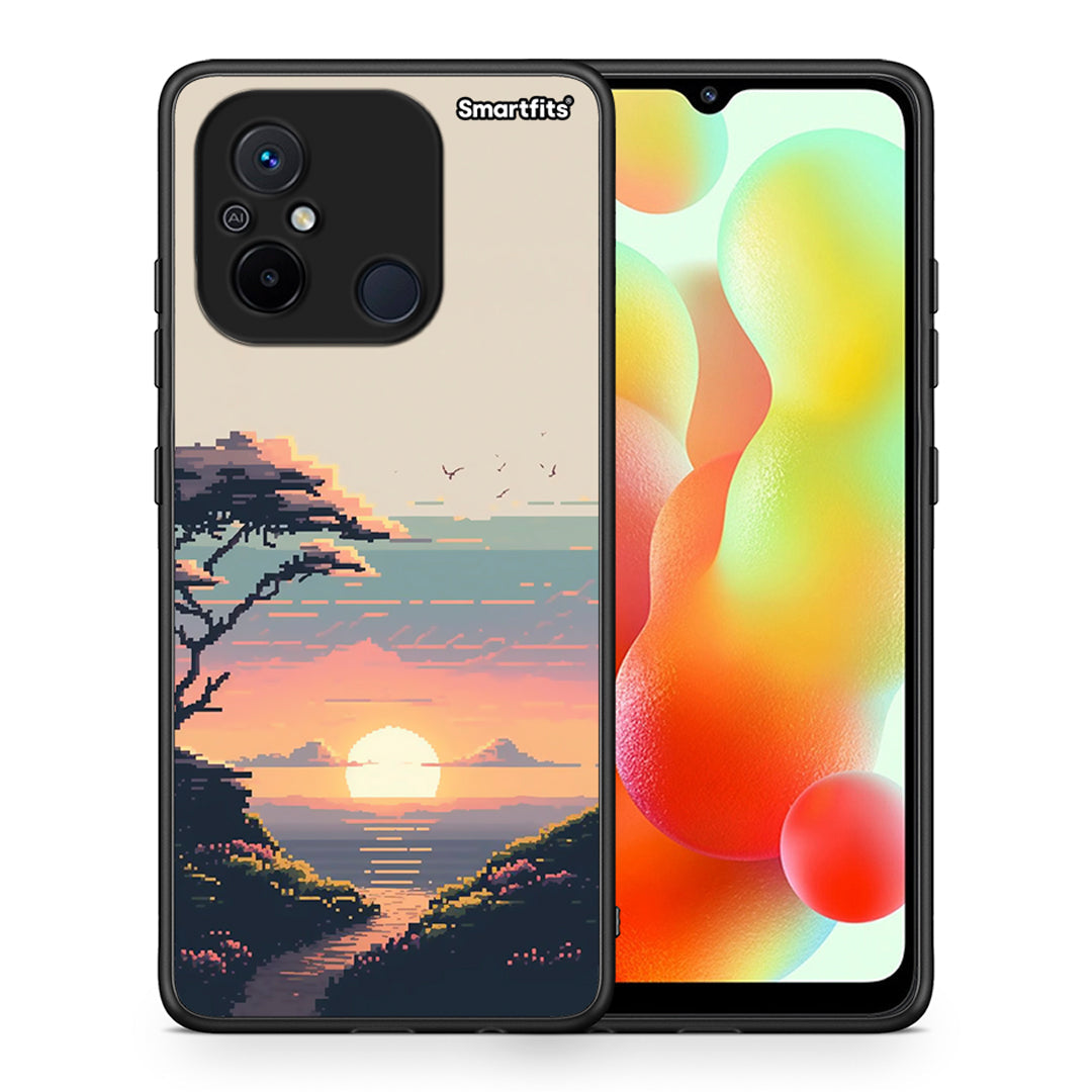 Θήκη Xiaomi Poco C55 Pixel Sunset από τη Smartfits με σχέδιο στο πίσω μέρος και μαύρο περίβλημα | Xiaomi Poco C55 Pixel Sunset Case with Colorful Back and Black Bezels