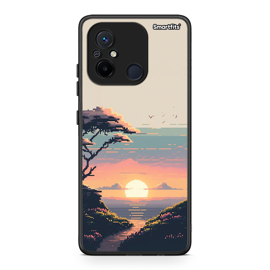 Θήκη Xiaomi Poco C55 Pixel Sunset από τη Smartfits με σχέδιο στο πίσω μέρος και μαύρο περίβλημα | Xiaomi Poco C55 Pixel Sunset Case with Colorful Back and Black Bezels