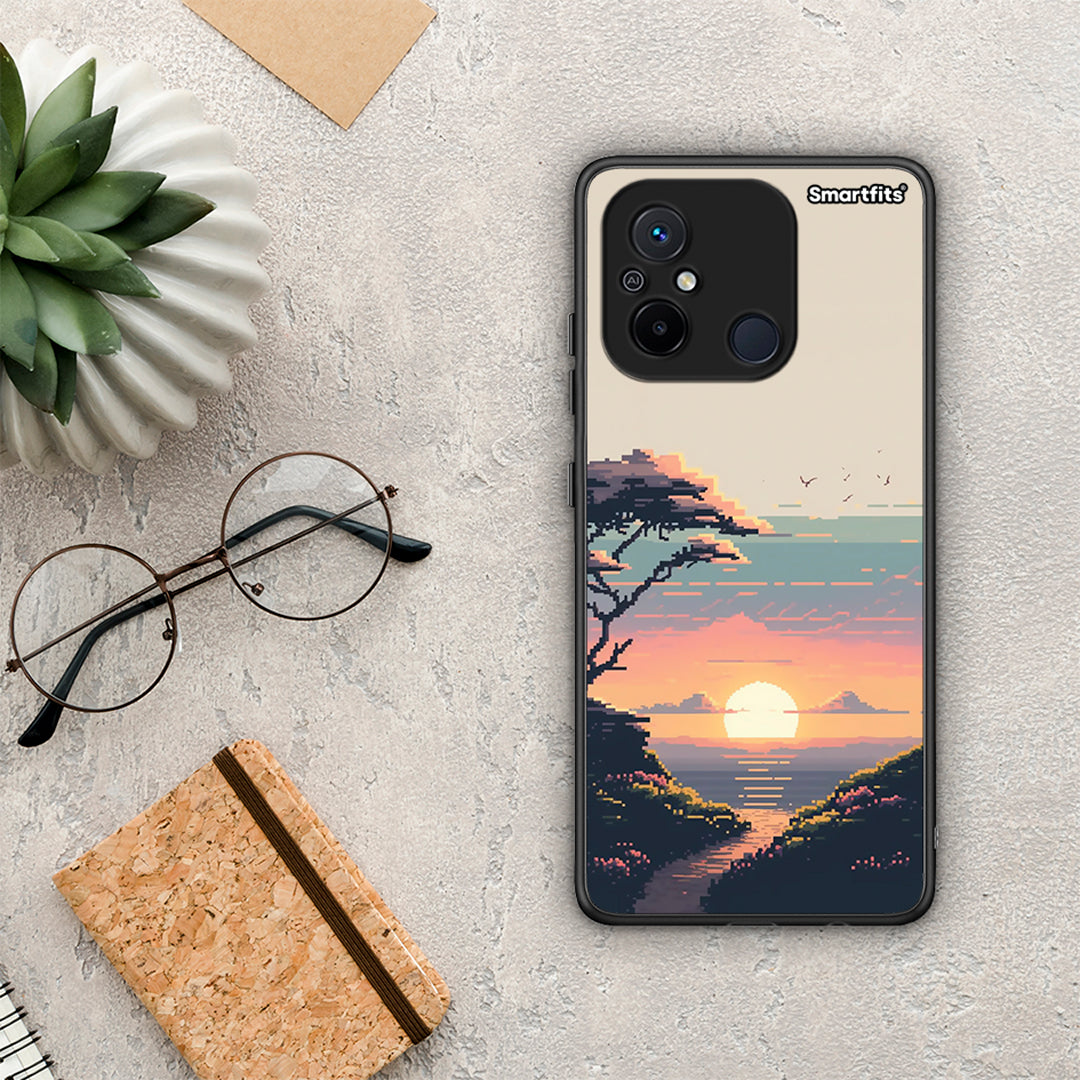 Θήκη Xiaomi Poco C55 Pixel Sunset από τη Smartfits με σχέδιο στο πίσω μέρος και μαύρο περίβλημα | Xiaomi Poco C55 Pixel Sunset Case with Colorful Back and Black Bezels