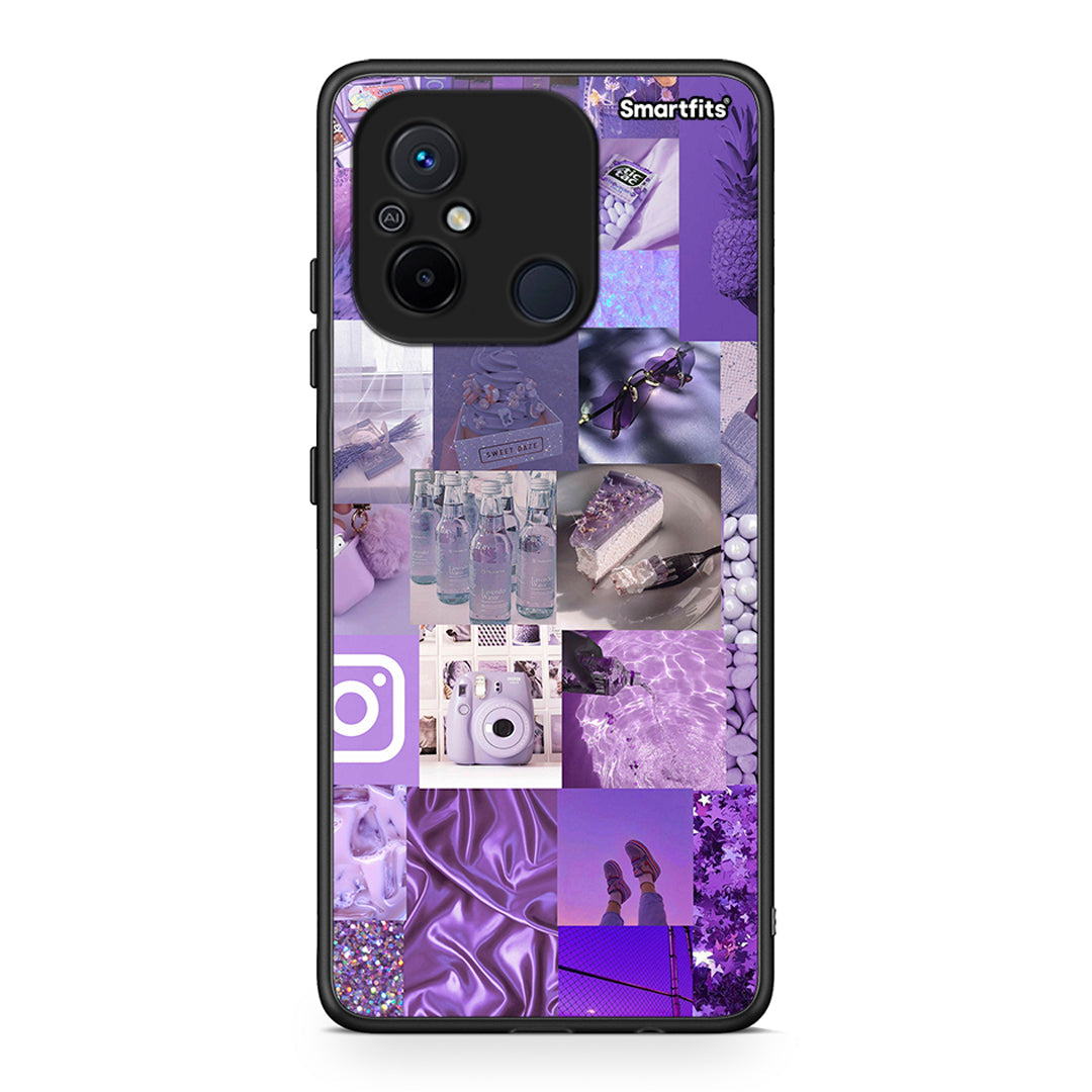 Θήκη Xiaomi Redmi 12C Purple Aesthetic Collage από τη Smartfits με σχέδιο στο πίσω μέρος και μαύρο περίβλημα | Xiaomi Redmi 12C Purple Aesthetic Collage Case with Colorful Back and Black Bezels