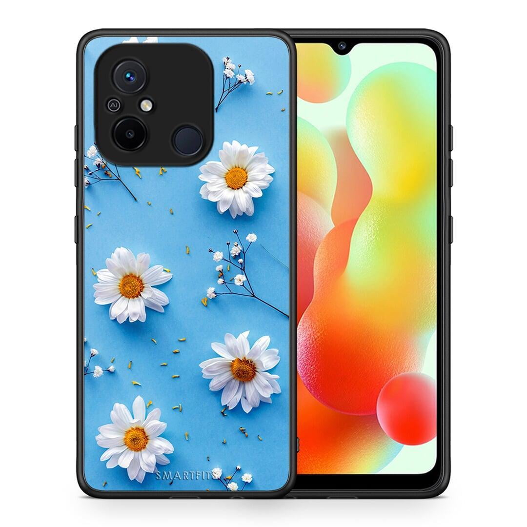 Θήκη Xiaomi Poco C55 Real Daisies από τη Smartfits με σχέδιο στο πίσω μέρος και μαύρο περίβλημα | Xiaomi Poco C55 Real Daisies Case with Colorful Back and Black Bezels