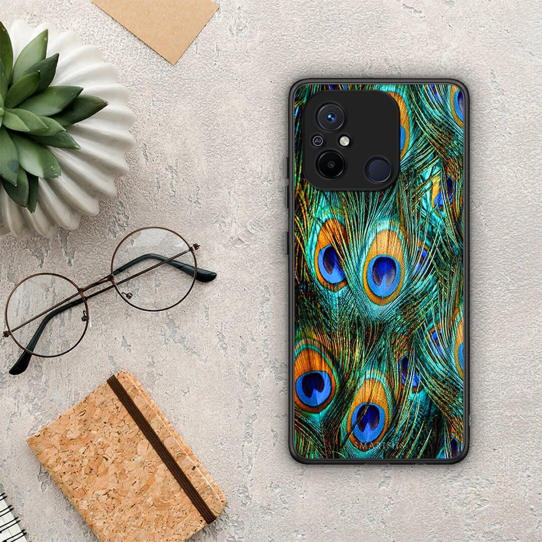 Θήκη Xiaomi Poco C55 Real Peacock Feathers από τη Smartfits με σχέδιο στο πίσω μέρος και μαύρο περίβλημα | Xiaomi Poco C55 Real Peacock Feathers Case with Colorful Back and Black Bezels