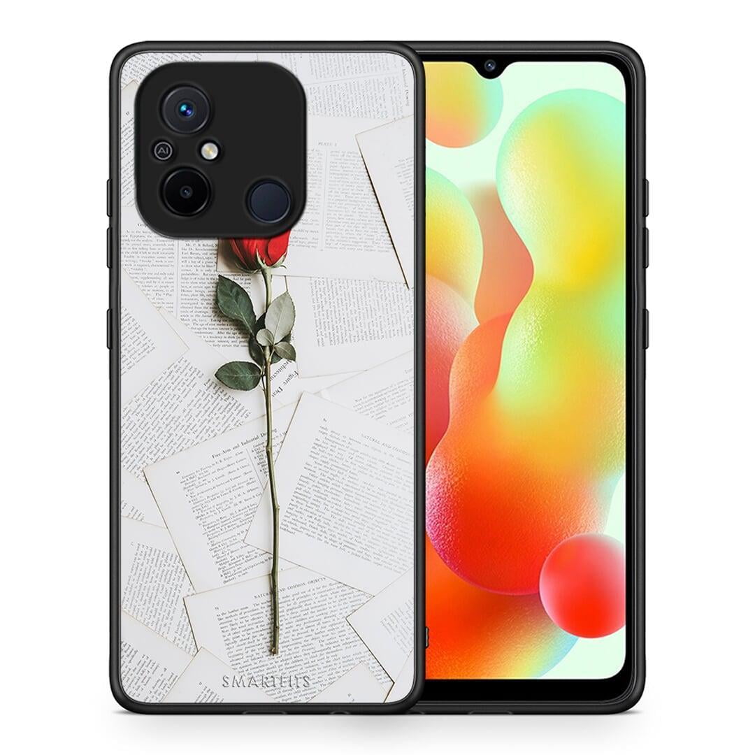 Θήκη Xiaomi Poco C55 Red Rose από τη Smartfits με σχέδιο στο πίσω μέρος και μαύρο περίβλημα | Xiaomi Poco C55 Red Rose Case with Colorful Back and Black Bezels