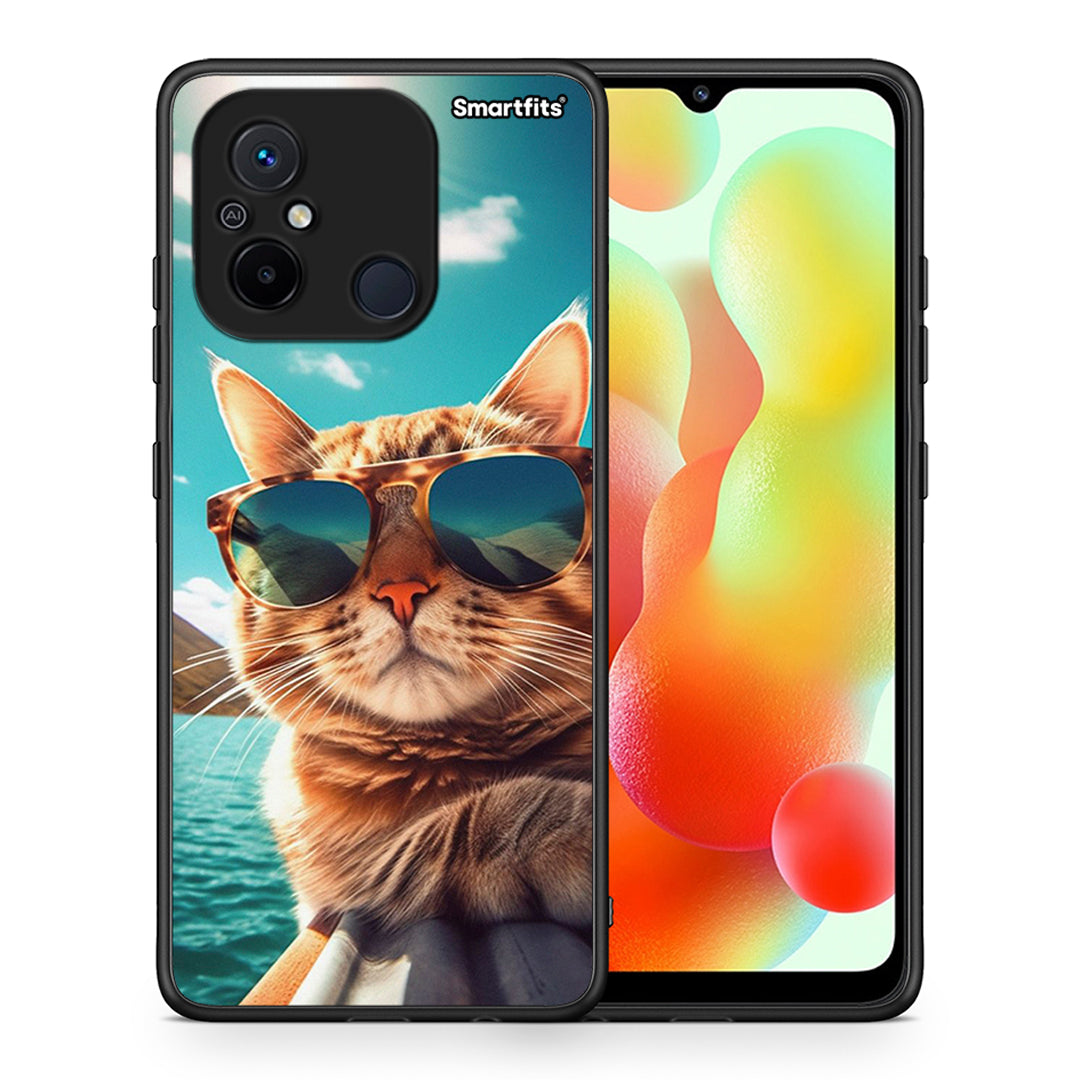 Θήκη Xiaomi Redmi 12C Summer Cat από τη Smartfits με σχέδιο στο πίσω μέρος και μαύρο περίβλημα | Xiaomi Redmi 12C Summer Cat Case with Colorful Back and Black Bezels