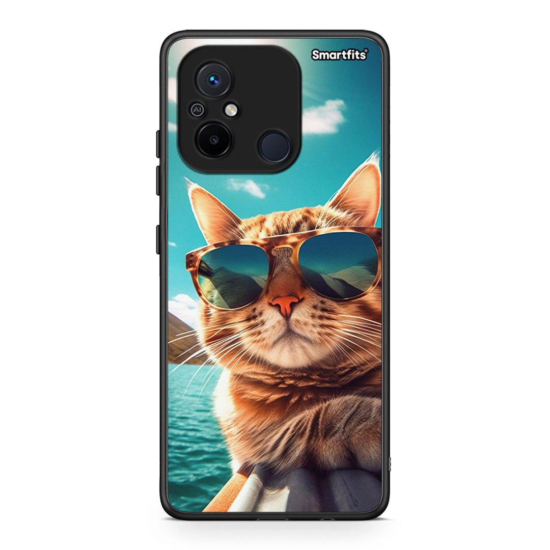 Θήκη Xiaomi Redmi 12C Summer Cat από τη Smartfits με σχέδιο στο πίσω μέρος και μαύρο περίβλημα | Xiaomi Redmi 12C Summer Cat Case with Colorful Back and Black Bezels