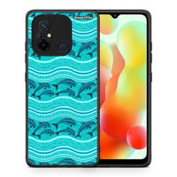 Thumbnail for Θήκη Xiaomi Poco C55 Swimming Dolphins από τη Smartfits με σχέδιο στο πίσω μέρος και μαύρο περίβλημα | Xiaomi Poco C55 Swimming Dolphins Case with Colorful Back and Black Bezels