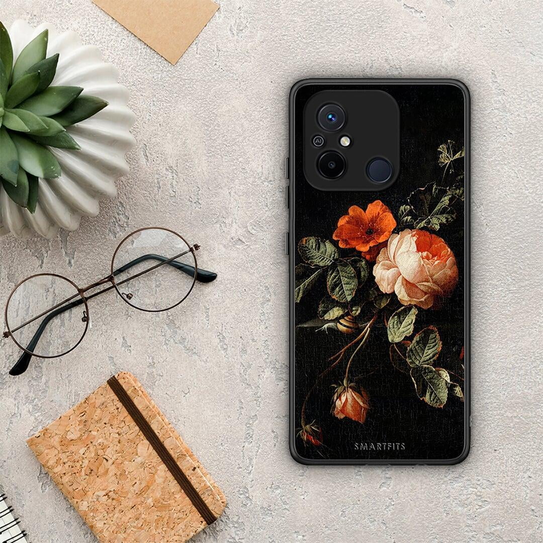 Θήκη Xiaomi Poco C55 Vintage Roses από τη Smartfits με σχέδιο στο πίσω μέρος και μαύρο περίβλημα | Xiaomi Poco C55 Vintage Roses Case with Colorful Back and Black Bezels